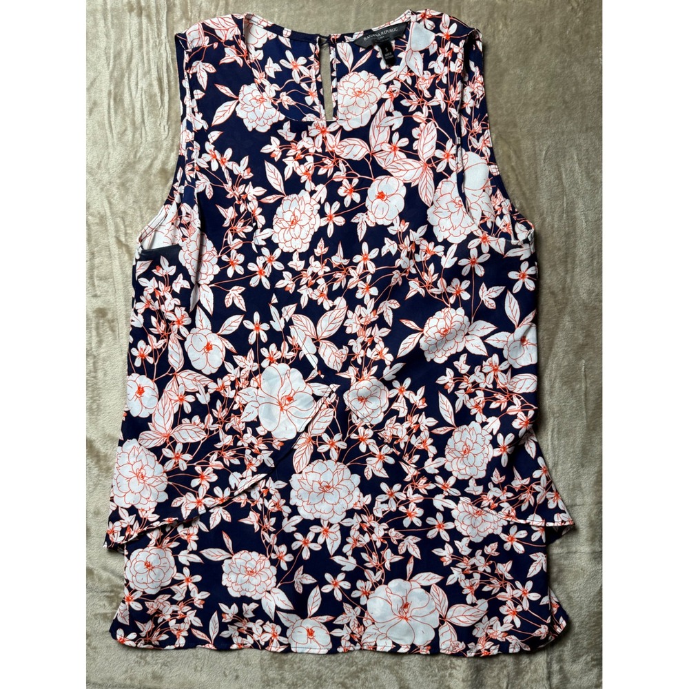 Banana Republic Womens Small Floral Tier Ruffle Sleeveless Top Summer Garden‎
